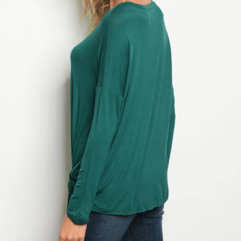 Super Soft Front Tie Tunic Top (Emerald Green) - Picture 10 of 11